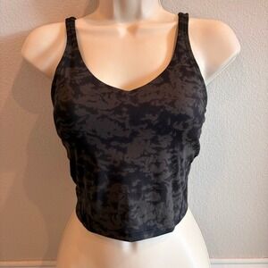 Oalka Camo Print Longline Sports Bra Womens XS Black Grey Yoga Workout top